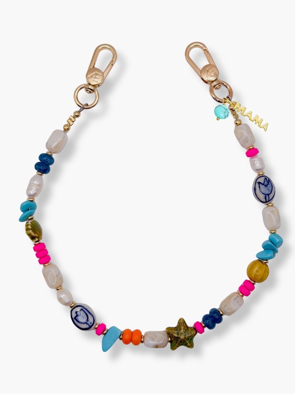 Multicolor Beaded Bracelet with Ceramic Accents - Pink & Turquoise